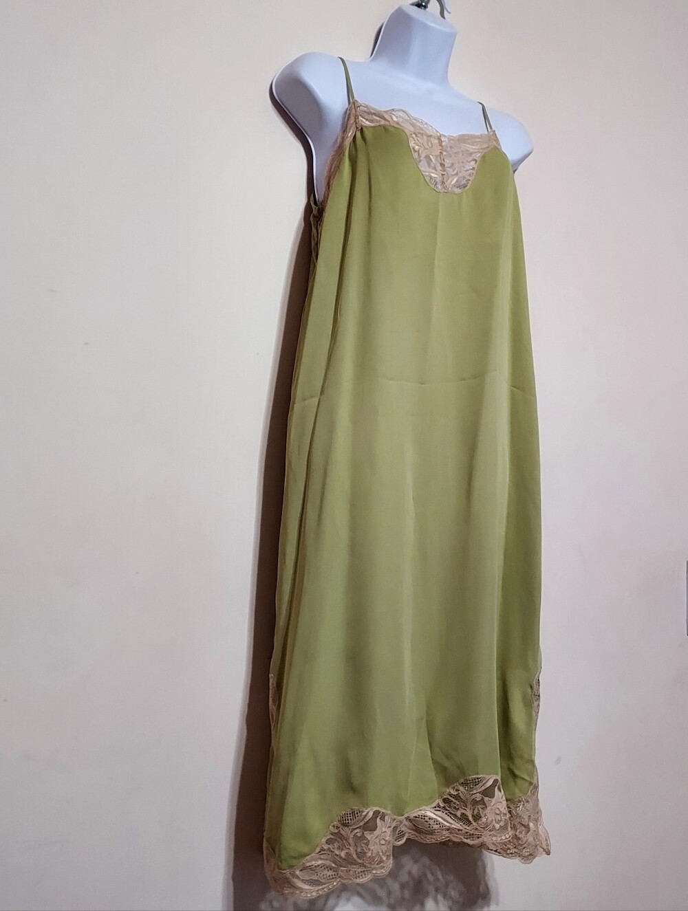 Zara Zw Collec Lace-Trim Slip Dress - Sage Green Midi Feminine Casual Dress Sz-L - Picture 2 of 15